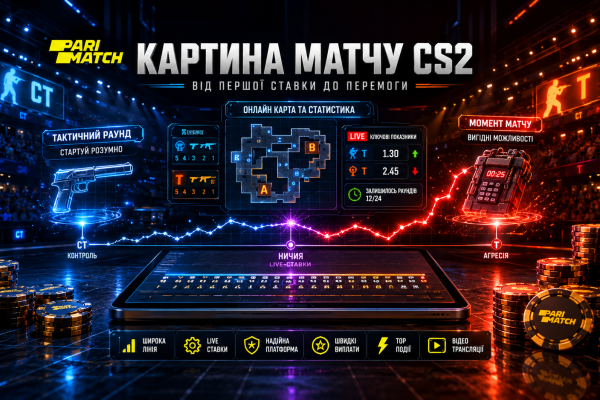 Картина матчу CS2 для ставок у Паріматч Україна від старту до результату