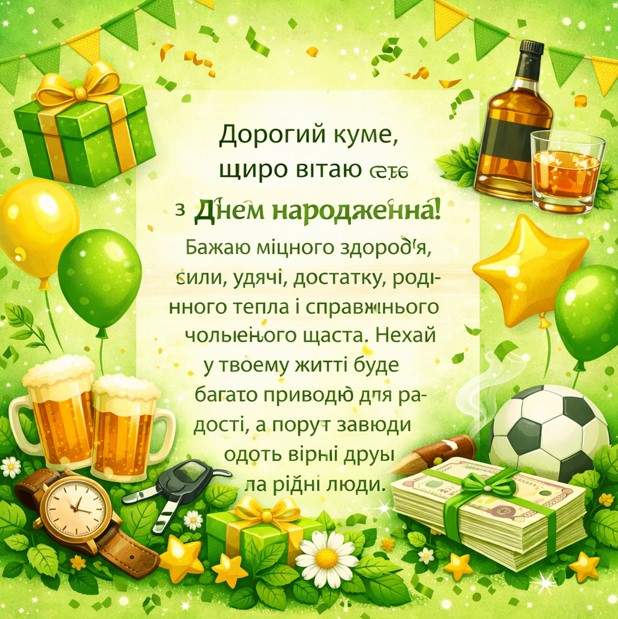 вітання куму з днем народження картинка листівка