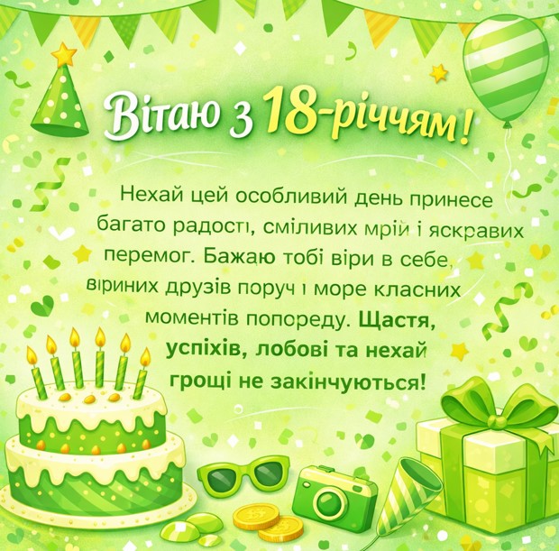вітання з 18 річчям листівка