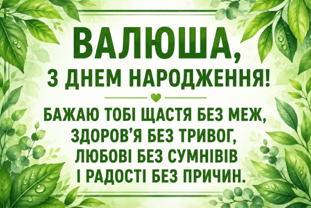 З днем народження Валюша листівка
