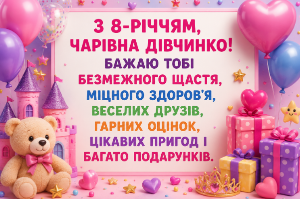 з днем народження 8 років дівчинці відкритка
