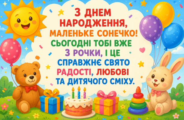 з днем народження 3 роки відкритка