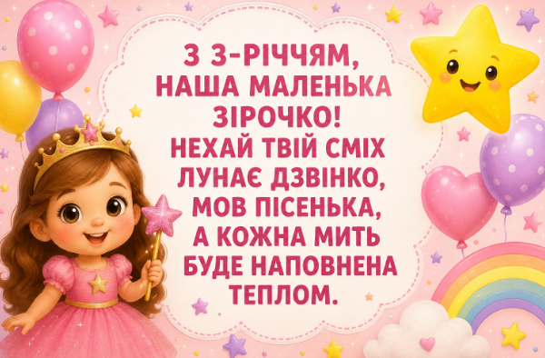 з днем народження дівчинці 3 роки відкритка
