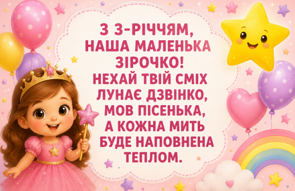 з днем народження дівчинці 3 роки відкритка