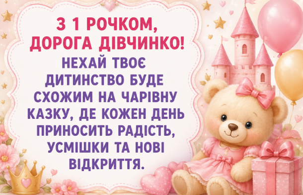 з днем народження дівчинці 1 рік відкритка