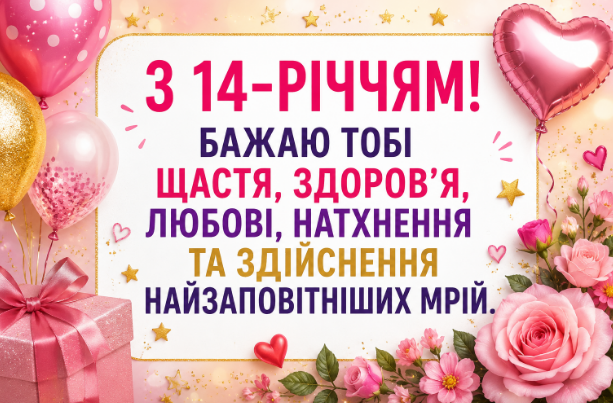 з днем народження дівчинці 14 років відкритка